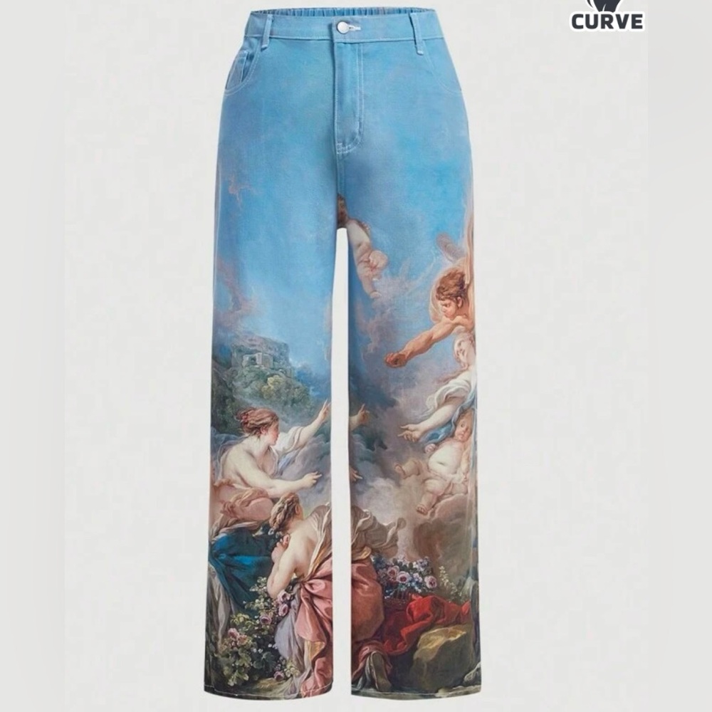 Painting Print Straight Jeans